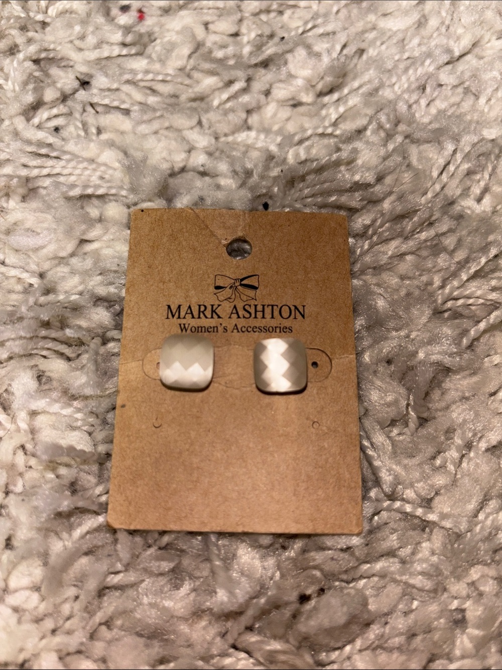 Mark Ashton White Zigzag Square Stud Earrings